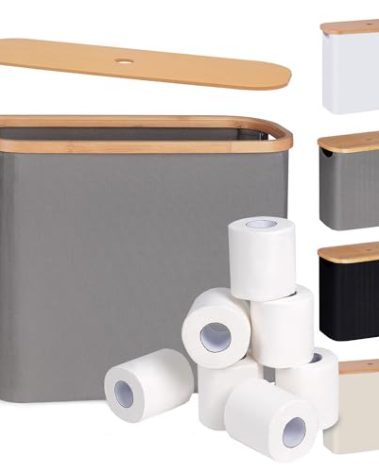 efluky Toilet Paper Storage, Toilet Paper Basket with Lid Organizer for Bathroom, Free Standing Holder with Storage, Grey