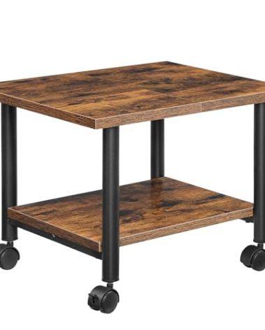 HOOBRO Printer Stand, 2-Tier Industrial Under Desk Printer Cart with Shelf, Mobile Heavy Duty Storage Rack on Wheels for Home, Office, Rustic Brown and Black BF02PS01G1
