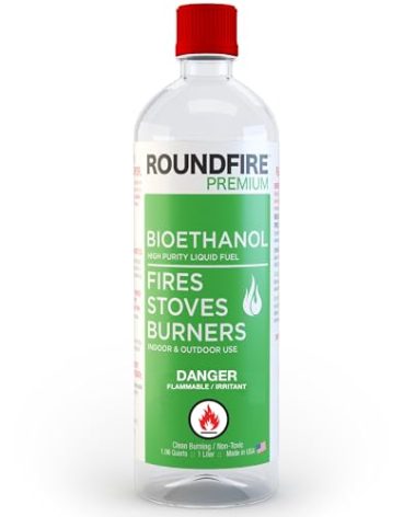 ROUNDFIRE Premium Tabletop Fireplace Fuel - 1 Liter Ethanol for Fire Pits and Table Top Fireplaces