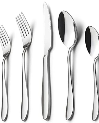 HaWare 60-Piece Silverware Set for 12, Stainless Steel Flatware Cutlery Tableware for Home, Modern Ergonomic Eating Utesils, Mirror Polished, Dishwasher Safe