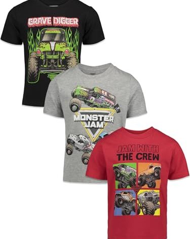Monster Jam Little Boys 3 Pack Graphic T-Shirts Kids Black/Red/Grey 7