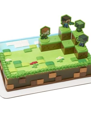 DecoSet® Mobs Beware Minecraft Cake Topper, 6-Piece Stackable Cake Decoration, Interlocking 3D Blocks With Characters, Food Safe Birthday Cake Decoration
