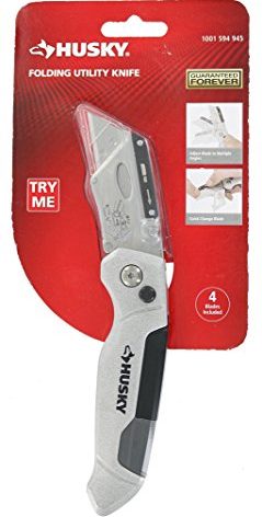Husky 1001594945 Metal 3-Position Flip Folding Utility Knife with 4 Included Blades
