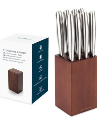 5.5“ Steak Knife Block Holder without Knives with 8 Slots - Wooden Steak Knife Storage Block only - Space Saver-Compact Design Steak Knives Organizer -by KITCHENDAO