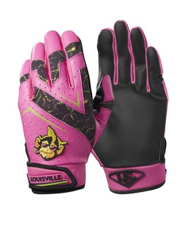 Louisville Slugger Party Animals Youth Genuine V2 Batting Gloves - Hot Pink/Black, Medium