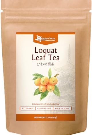 [Onkatsu Farm] Biwa Loquat Leaf Tea (Nispero Tea) - Non-Caffeinated - 30 Count Pyramid Tea Bags - Japanese Tea Made In Japan - English Label