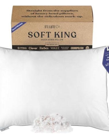 FluffCo Zen Fluff Pillows - Down Alternative - King Bed Pillow for Sleeping Made in USA - Luxury Hotel-Quality Pillow - 100% Cotton, 300 Thread Count (Soft King Size 1 Pack)