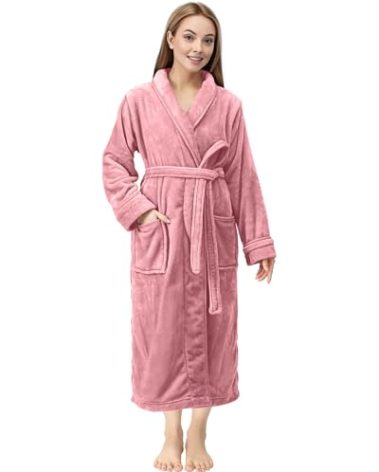 NY Threads Premium Womens Robe Plush Soft Long Bathrobe Warm Fleece Shawl Collar Spa Robe Pack of 1, Medium, Coral