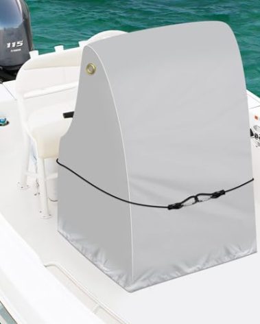 Caminor Boat Center Console Cover - 1200D Waterproof, Windproof Elastic Strap, Heavy Duty Marine Grade Polyester - Gray, 30" L x 40" W x 44" H