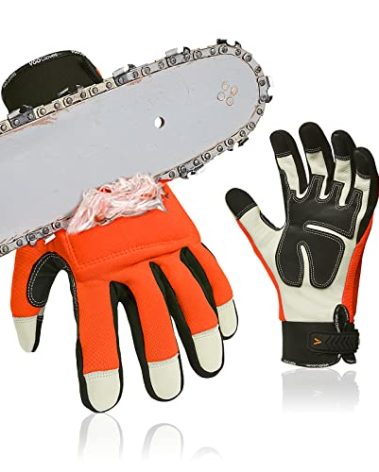 Vgo... Chainsaw 12-Layer Saw Protection on Both Hands Cow Leather Gloves (1 Pair,Size L, Orange, CA9760)