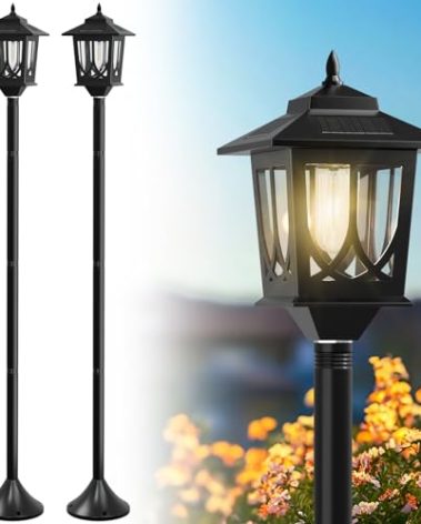 63" Solar Lamp Post Light 2 Pack, Solar Light Posts for Outside Waterproof, Outdoor Lamps for Patio, Backyard, Front Porch Decor, Warm White, Replaceable Bulb