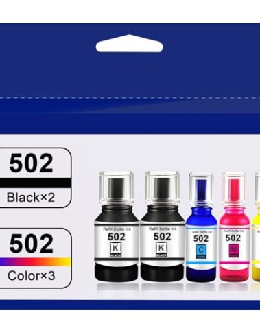 T502 502 Ink Refill Bottles for Ecotank ET2760 ET-4760 ET2750 ET-3760 ET-2850 ET-15000 ST-4000 ST-2000 ET-3710 ET-3850 ET-3750 ET-4850 ET-3830 ET4750 ET2700 ST3000 ET3700 Printer(2BK C M Y)