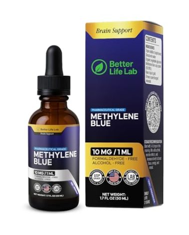 BETTER LIFE LAB Methylene Blue Pharmaceutical Grade 99.99% with Dropper, Health Dietary Methylene Blue Supplement for Humans, USP Grade Quality Drops, No Formaldehyde, Made in USA (1% 50ml Bottle)