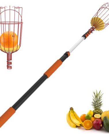 SISIUPASSIE 26FT Reach Fruit Picker, Apple Picker Pole with Basket Telescoping Tool for Apple Lemon Orange Mango Avocado Fruit Tree Picking