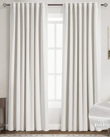 Cream Linen Blackout Curtains 84 inch Length 2 Panels Set for Bedroom Thermal Insulated 100% Blackout Linen Drapes Back Tab Neutral Rustic Farmhouse Block Out Room Darkening Window Curtains Ivory