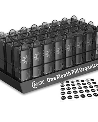 Monthly Pill Organizer 2 Times a Day, CAidRE 30 Day Pill Organizer AM PM, One Month Pill Boxes and Organizer, 31 Day Pill Organizer with Weekly Pill Holder for Fish Oil, Vitamins, Supplements, Black