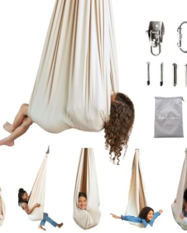 Saint Esen's Sensory Swing - Indoor & Outdoor Compression Therapy Swing with 360° Swivel Hardware, Double-Layer Ceiling Swing for Kids and Adults with Autism - Up to 200 Lbs (Aspen (Beige))