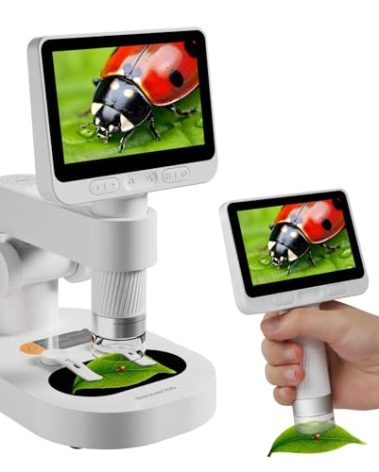 4'' IPS Handheld Pocket Digital Kids Microscope with 100-1600X Screen, 1080P HD Portable Microscope for Kids 8-12