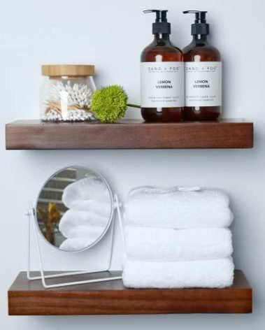 Homeforia Walnut Floating Bathroom Shelves, High End Solid Real Wood 16 inch Small Floating Shelf for Wall Mounted, Dark Brown 16inch Floating Shelves, Heavy Duty Bracket, 16 X 6.5 X 1.75 in, Set of 2