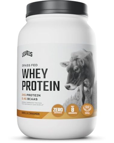 Levels Grass Fed Whey Protein Powder, No Artificials, 24G of Protein, Vanilla Cinnamon, 2LB