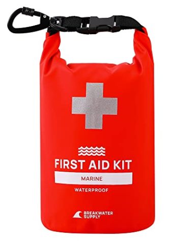 Breakwater Supply™ Waterproof Marine First Aid Kit Boat Safety Tool Kit, 100 Piece AFAK Emergency Supplies in Dry Bag, IFAK Trauma Kit for Kayaking, Jet Ski, Fishing, Surfing, Sailing, Canoeing (Red)