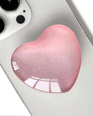 Ksadiye Expandiing Moblile Cell Phone Grip Heart Shape Glass Holder for Smartphones, Cellphone Collapsible Stand（ Pink