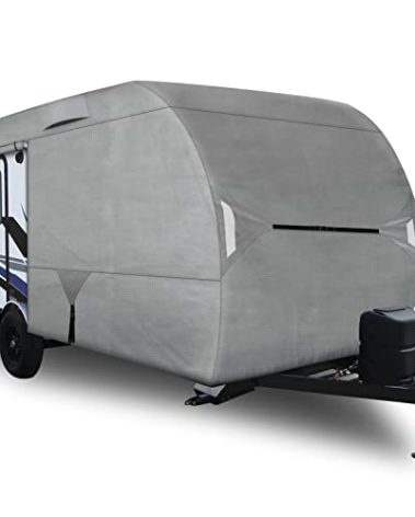 Leader Accessories R-pod Travel Trailer RV Cover Teardrop Cover Extra Thick with Adhesive Repair Patches (1/R-Pod tt Cover, Model 4 - Up to 17' 7" L, Door in Back)