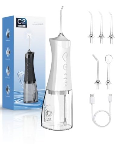 Water Dental Flosser Cordless for Teeth, 350ML Water Dental Flosser Teeth Pick 4 Modes Portable Oral Irrigator with 4 Jet Tips Rechargeable Flossers Oral Irrigator IPX7 Waterproof for Home Travel