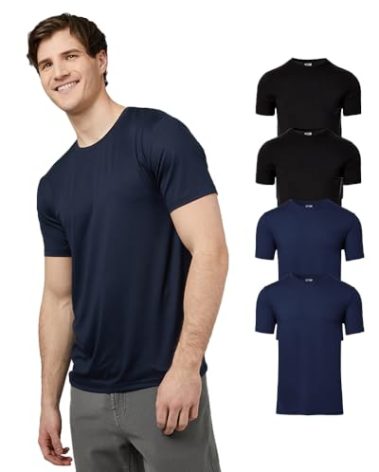 32 Degrees Mens 4 Pack Cool Crewneck T-Shirt | Anti-Odor | Quick Drying | 4-Way Stretch, 2 Black/ 2 Navy, Large
