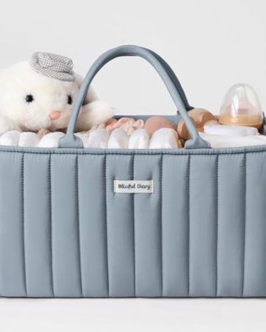 Blissful Diary Baby Diaper Caddy Organizer, Stylish Storage Basket for Newborn Essentials and Diaper Station, Gift for Baby Shower and Registry Must-Have, Dusty Blue