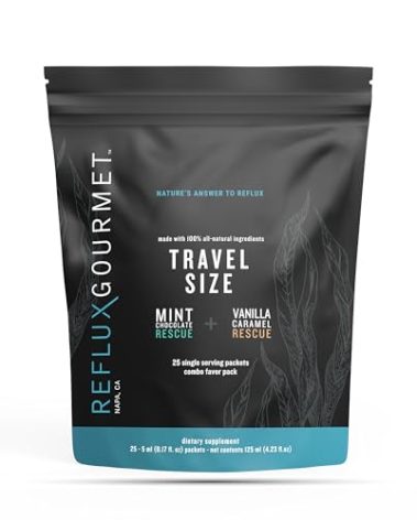 REFLUX GOURMET Natural Heartburn Acid Reflux Relief Support Supplement for GERD, LPR, Indigestion, Aid for Intermittent Fasting, Alginate Therapy, Single Serve 25 Pack, Mint Chocolate/Vanilla Caramel