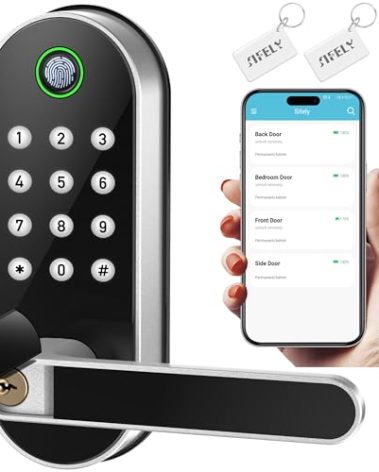 Keyless Entry Fingerprint Smart Lock with Handle & Keypad: Sifely Biometric Digital Electronic Lock with Code, Electric Deadbolt Door Knob for Front, Interior, Exterior & Bedroom Doors (Silver)