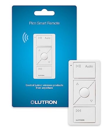 Lutron Pico Remote for Audio, Works with Sonos (Caseta Smart Hub Required), Raise/Lower Volume, Pause and Skip Tracks, For Table Top or Wallmount Use, PJ2-3BRL-GWH-A02, White