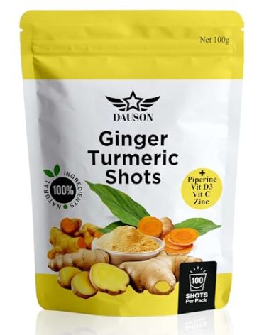 Ginger Turmeric Supplements with Piperine, Vitamin C, Vitamin D3 & Zinc | Turmeric Ginger Shots for Joint, Heart, Brain, Gut & Skin Health | 100 Servings | Ayurvedic | Powder
