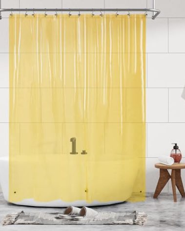 Barossa Design Clear Yellow Shower Curtain Liner - Premium PEVA Shower Liner with 3 Magnets & Metal Grommets, Waterproof Lightweight Standard Size Curtains for Bathroom - Translucent Yellow