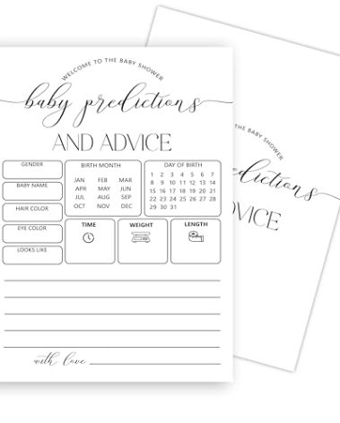 patcate Advice For New Parents Baby Shower, Baby Predictions & Advice Cards For Baby Shower Games Activities, Wishes for Baby, 25 Double-Sided Thick Cards – Minimalist A03