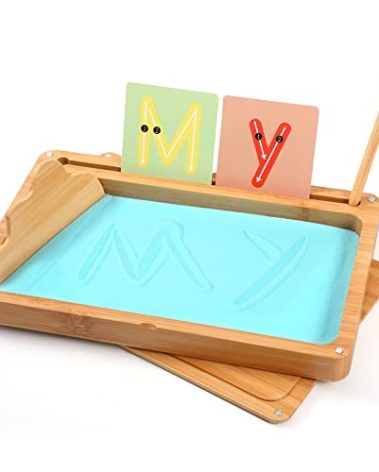 Montessori Sand Tray with Lid - Wooden Sand Trays for Kids Writing Letters and Numbers, Preschool Classroom Must Haves, Kindergarten Learning Tools (Blue)
