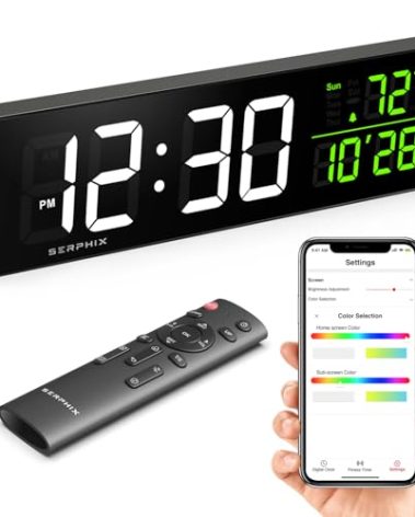 15.2" Large Digital Wall Clock with App & Remote Control, Customizable RGB Colors, Alarm Clock with Date Week Temperature, Stopwatch, Countdown, Timer Clock for Home Gym Living Room Office Garage