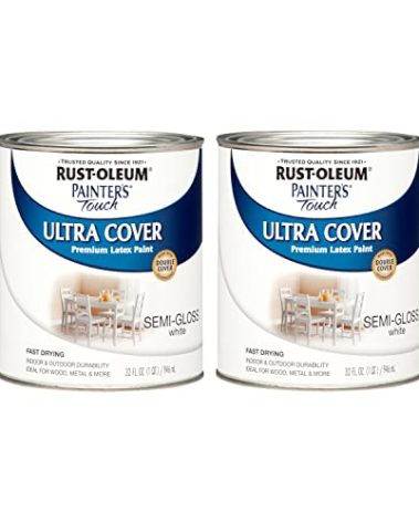 Rust-Oleum 1993502 Painter's Touch Latex Paint, Semi-Gloss White, 1 Quarts (Pack of 2)
