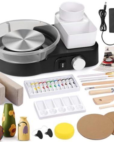 Pottery Wheel for Adults - Complete Pottery Tools Kit for Beginners, 6" Turntable Two-Way Rotation Adjustable Speed, 2.2 lbs. Air Dry Clay, Mini Clay Making Pottery Wheel with Storage Design (Black)