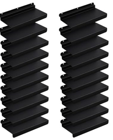 SNOGSWOG 10X4.3 Inch Slatwall Shelves Set of 20, Metal Slat Wall Shelves Accessories, Black Flat Display Shelves for Slat, Metal Retail Display for Storage and Organization