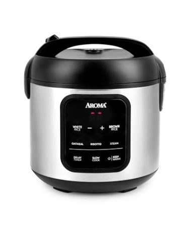 AROMA® Digital Rice Cooker, 4-Cup (Uncooked) / 8-Cup (Cooked), Steamer, Multicooker, Slow Cooker, Oatmeal Cooker, Auto Keep Warm, 2 Qt, Stainless Steel Exterior