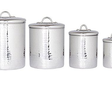 Old Dutch 4 Piece Hammered Canister Set, Stainless Steel