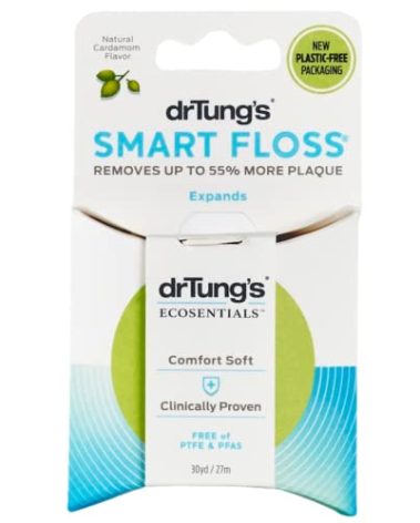 DrTung's Smart Floss - Natural Floss, PTFE & PFAS Free Floss, Gentle on Gums, Expands & Stretches, BPA Free - Natural Dental Floss Cardamom Flavor (Pack of 18)