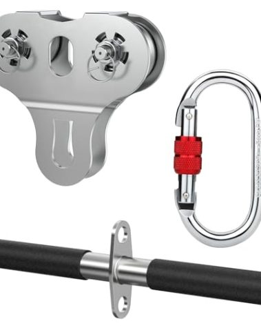 Fologtoo Zipline Pulley, Heavy Duty 304 Stainless Steel Zipline Trolley with Handle for 1/4" to 3/8" Cable, Tandem Speed Double Pulley for Backyard Zip Line, Hauling, Rigging and Commercial Purposes