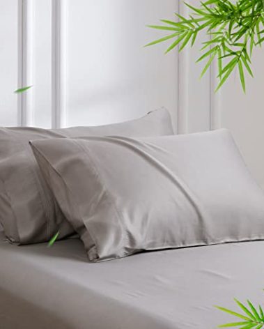 David's Home Summer Cooling Pillowcases, King Size Pillow Cases 2 Pack, Silky Soft Breathable Pillow Shams Cover for Hot Sleeper, Envelope Closure, 20"x40", Light Grey
