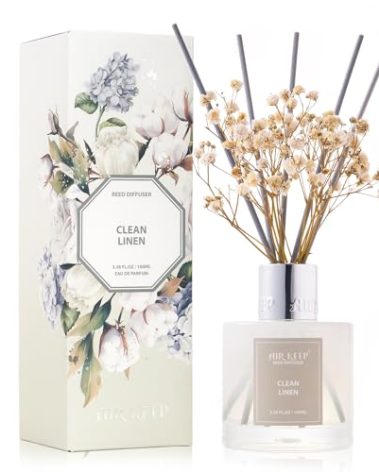 Airkeep Reed Diffuser Set,3.38 fl oz (100 ml) - Clean Linen Oil Diffusers with 8 Reed Sticks,Home Fragrance Reed Diffuser for Bathroom Shelf Decor