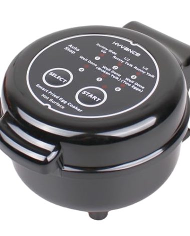Hyvance Smart Fried Egg Cooker, Automatic Fried Egg Maker for 6 Features like Sunny Side Up, Over Easy, Fully Cooked & More. Auto Power Off, Alarm, Round Shape, Non Stick Coating (Black)
