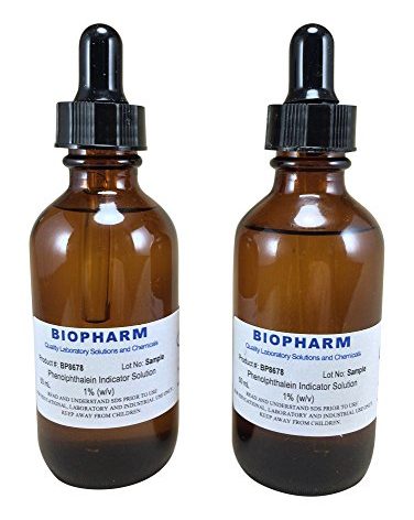 Phenolphthalein pH Indicator 1% Solution — 2 Dropper Bottles (2 oz) Each containing 50 mL of Solution