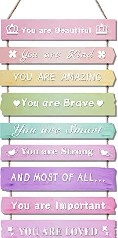 Pink Room Decor for Teen Girls Aesthetic, Cute Bedroom Wall Decor for Baby Girl, Boho Rainbow Wall Art Signs, Trendy Stuff Decorations for Kids Nursery Bed Room Dorm Classroom Bathroom